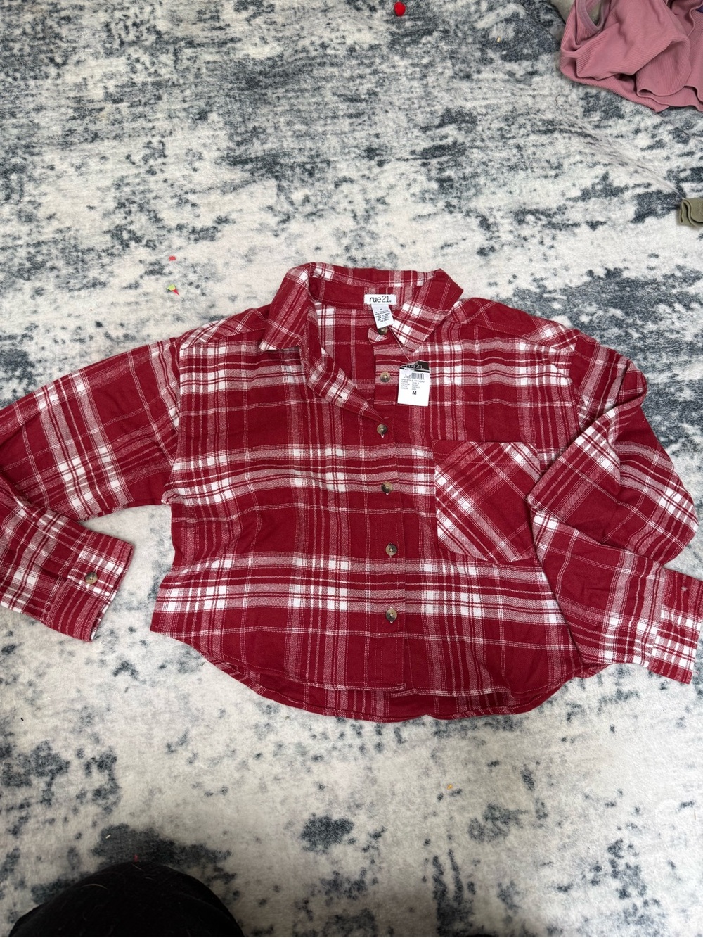 Rue21 Red and White Plaid Button-Down Crop Shirt